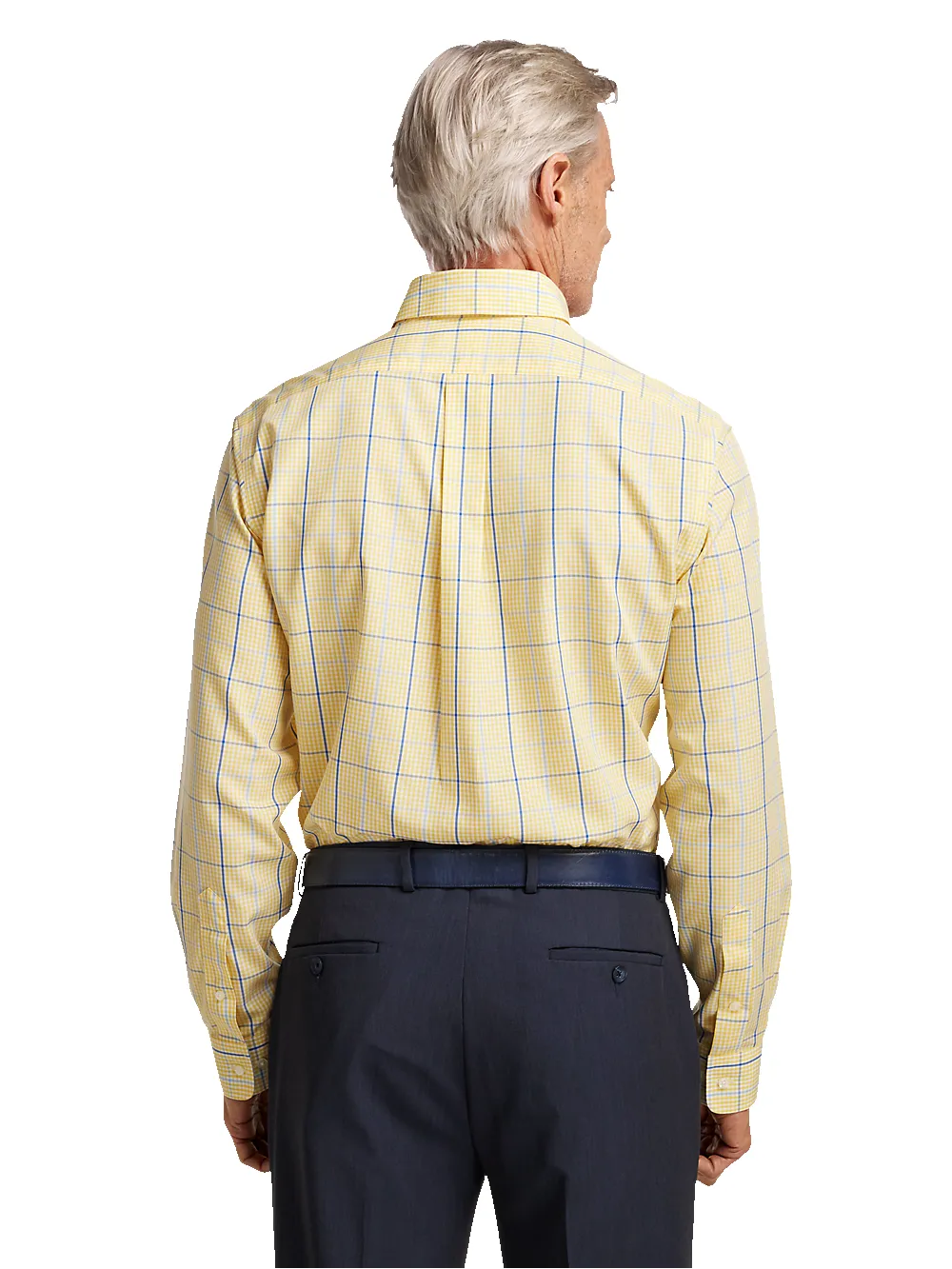 Non-Iron Cotton Windowpane Dress Shirt With Contrast Trim - Yellow/cobalt sold by Paul Fredrick product image thumbnail 5