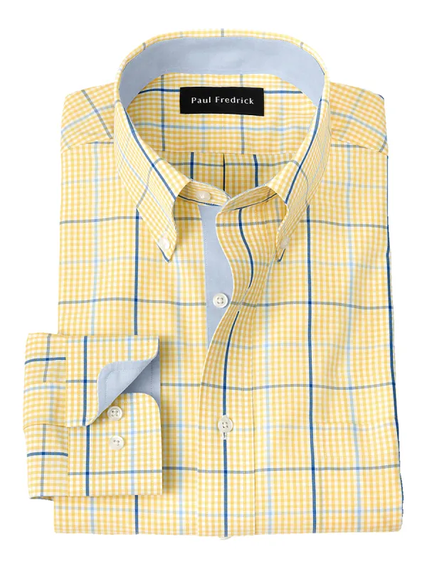Non-Iron Cotton Windowpane Dress Shirt With Contrast Trim - Yellow/cobalt sold by Paul Fredrick