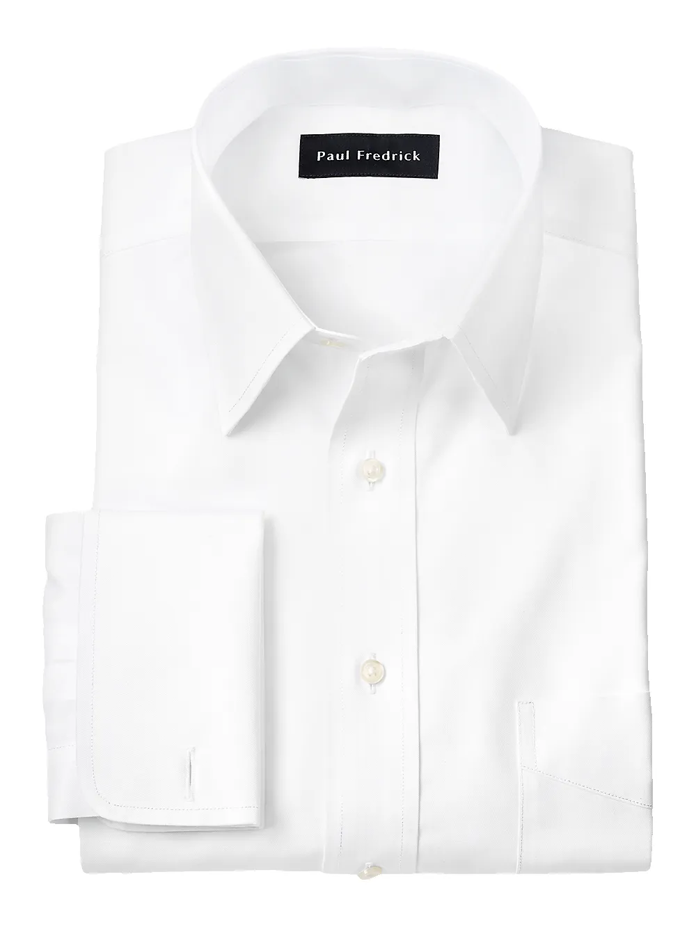 Non-Iron Cotton Pinpoint Solid Point Collar French Cuff Dress Shirt - White sold by Paul Fredrick