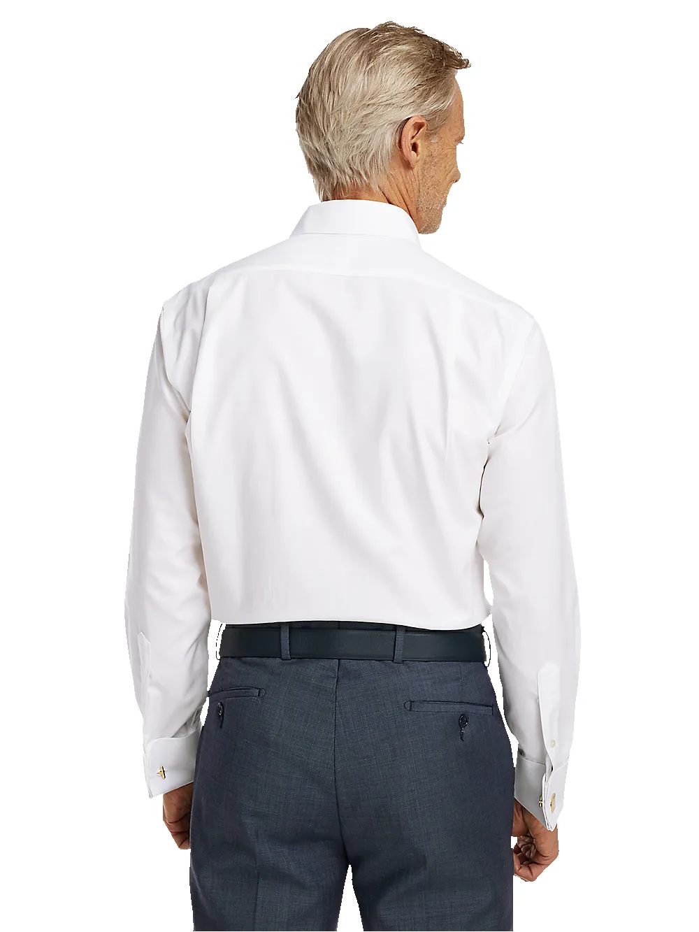 Non-Iron Cotton Pinpoint Solid Point Collar French Cuff Dress Shirt - White sold by Paul Fredrick product image thumbnail 5