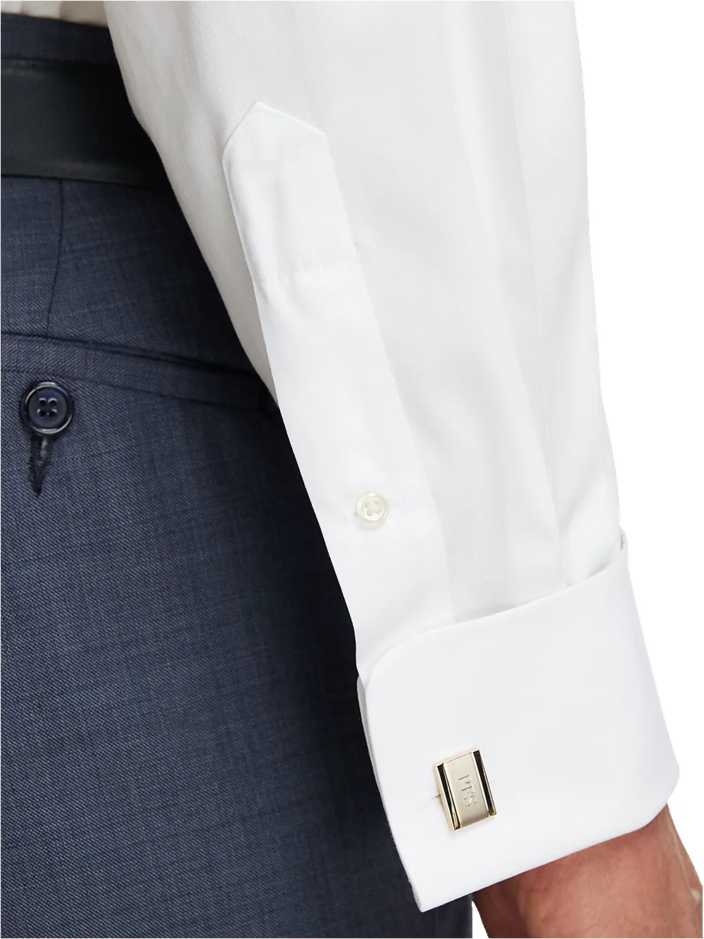 Non-Iron Cotton Pinpoint Solid Point Collar French Cuff Dress Shirt - White sold by Paul Fredrick product image thumbnail 4