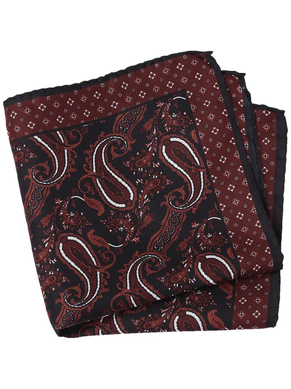 Paisley Silk Pocket Square - Black/red sold by Paul Fredrick