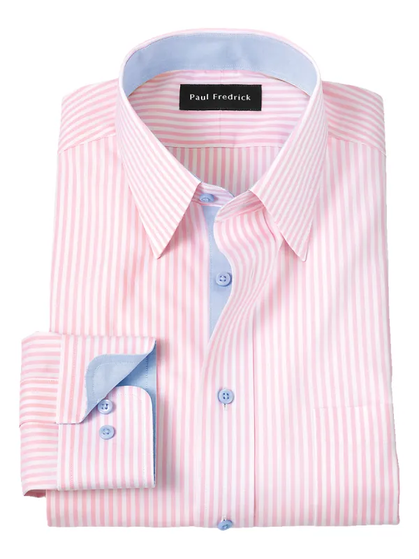 Comfort Stretch Non-Iron Stripe Dress Shirt With Contrast Trim - Pink sold by Paul Fredrick