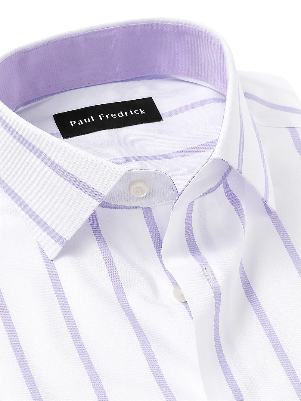 Non-Iron Cotton Stripe Dress Shirt With Contrast Trim - Purple sold by Paul Fredrick product image thumbnail 3