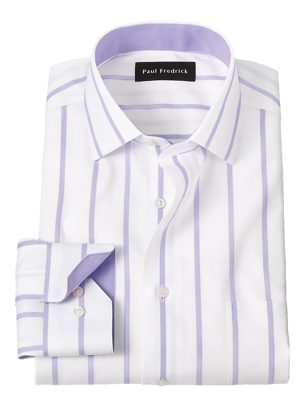 Non-Iron Cotton Stripe Dress Shirt With Contrast Trim - Purple sold by Paul Fredrick
