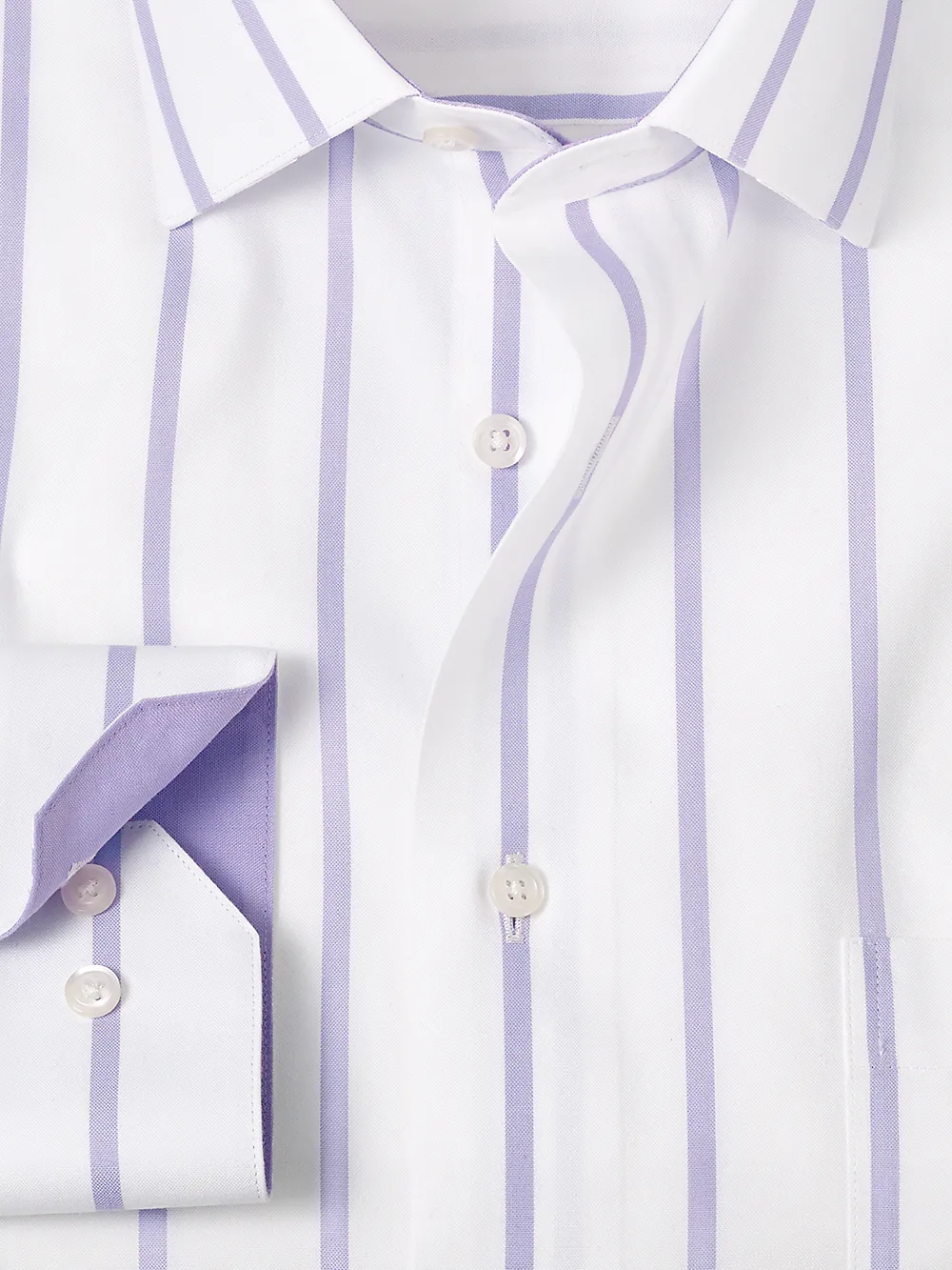 Non-Iron Cotton Stripe Dress Shirt With Contrast Trim - Purple sold by Paul Fredrick product image thumbnail 2