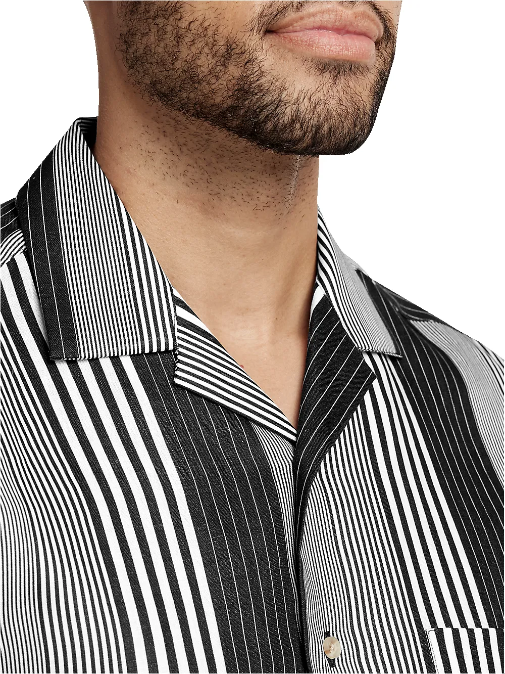 Linen Stripe Print Casual Shirt - Black/white sold by Paul Fredrick product image thumbnail 3