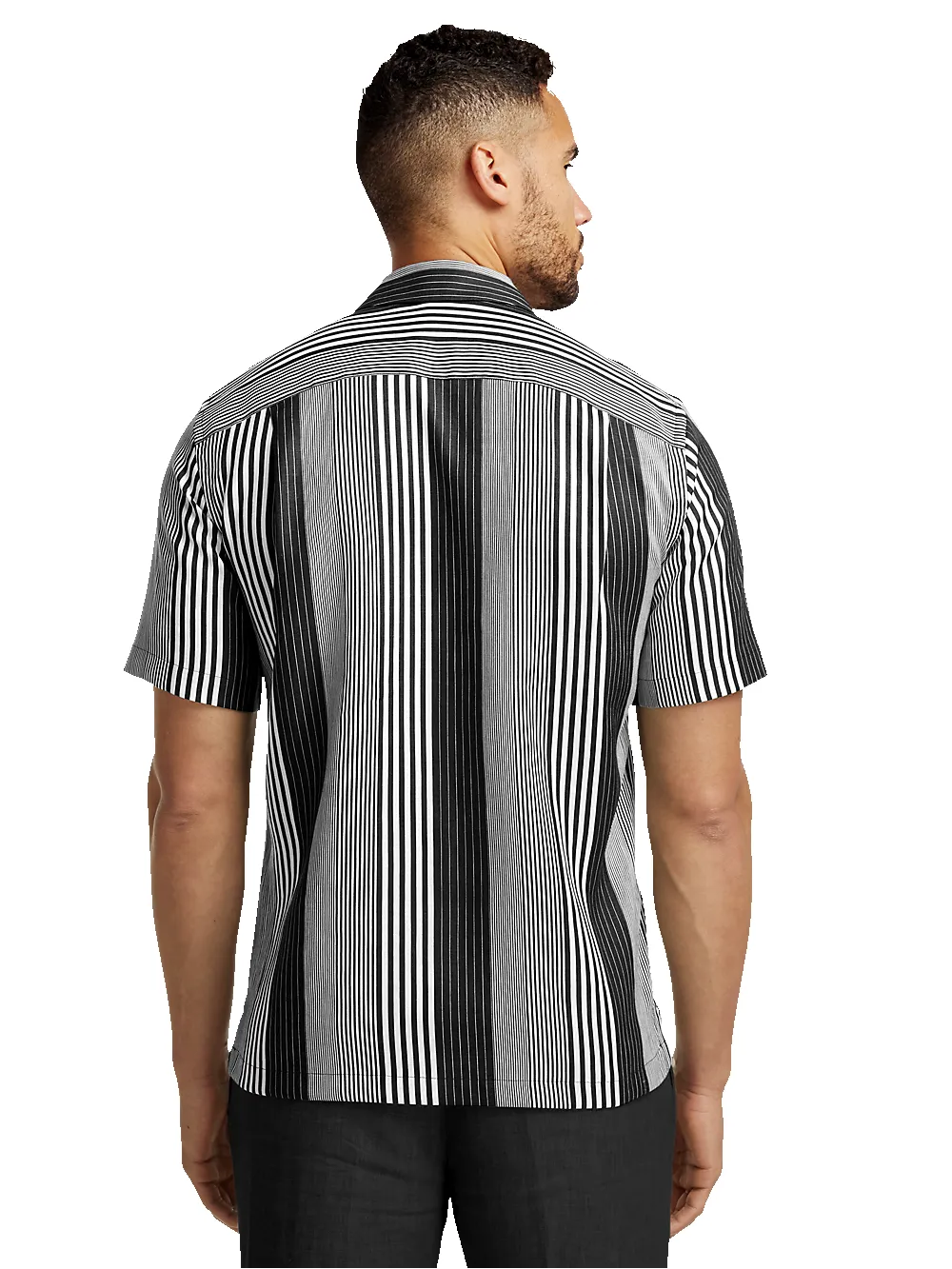 Linen Stripe Print Casual Shirt - Black/white sold by Paul Fredrick product image thumbnail 5