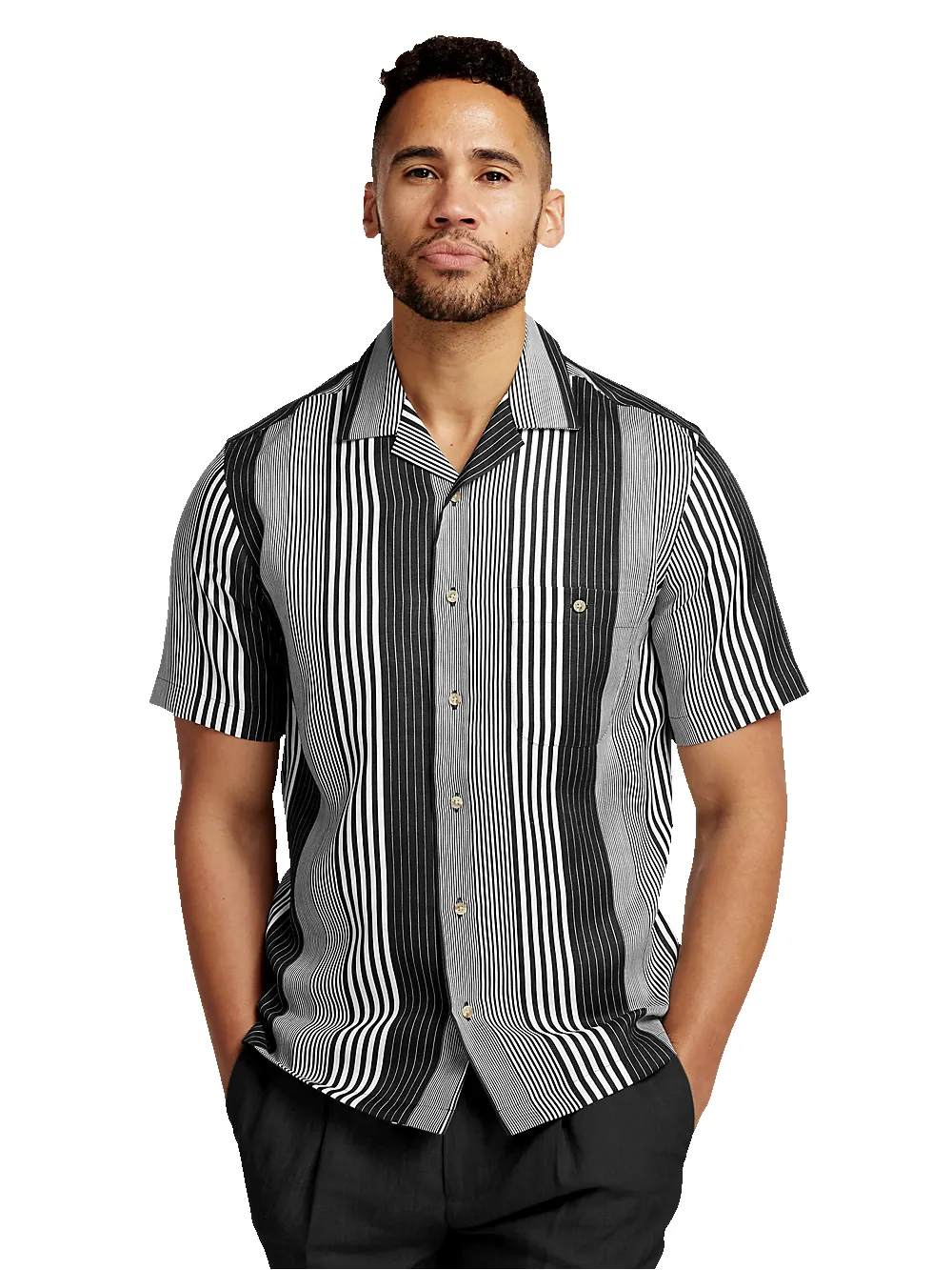 Linen Stripe Print Casual Shirt - Black/white sold by Paul Fredrick product image thumbnail 2