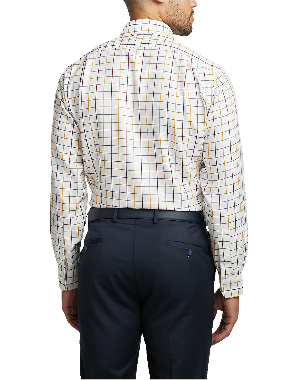 Non-Iron Cotton Check Dress Shirt With Contrast Trim - White Multi sold by Paul Fredrick product image thumbnail 5