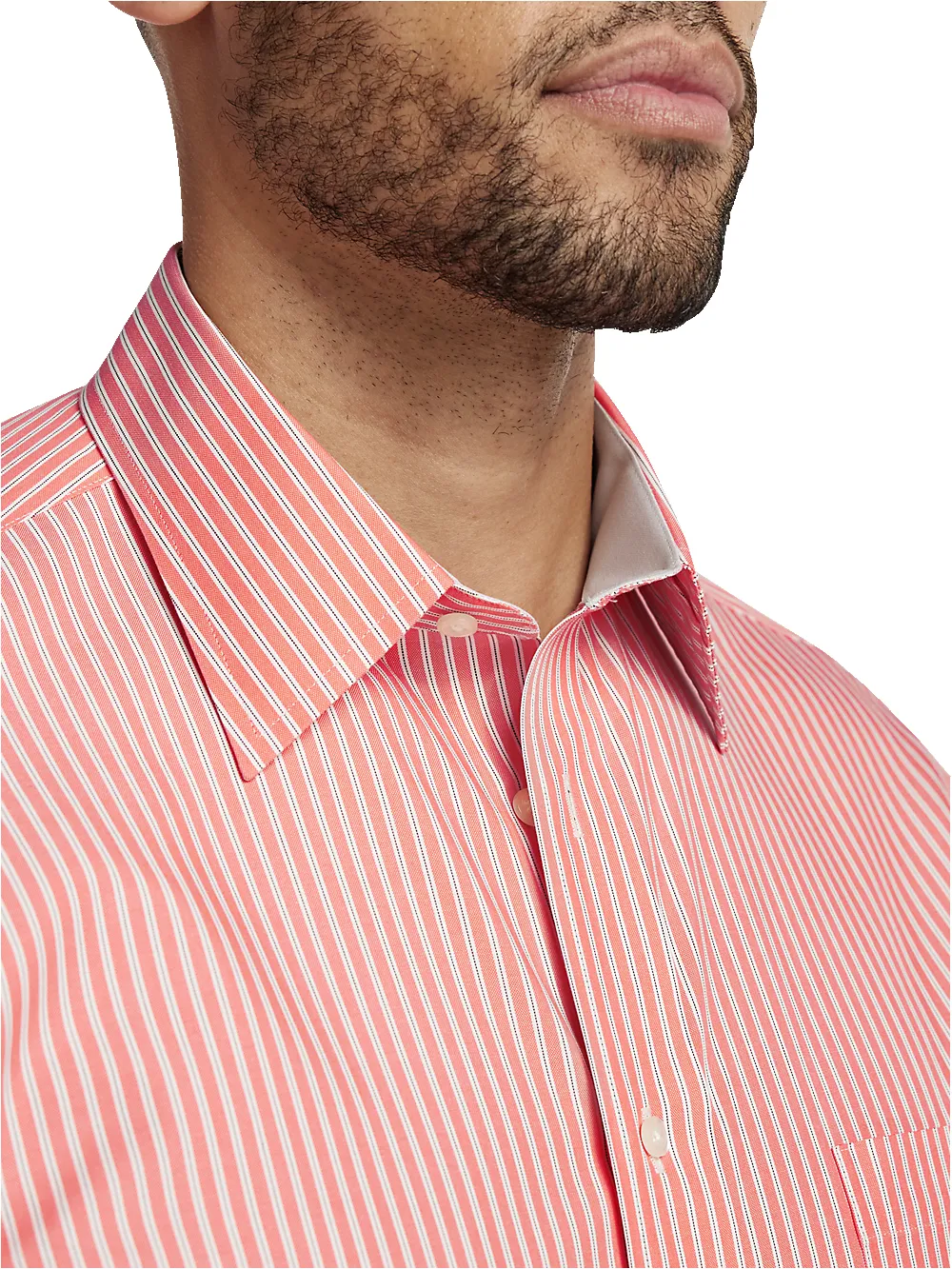 Non-Iron Cotton Stripe Dress Shirt With Contrast Trim - Coral sold by Paul Fredrick product image thumbnail 3