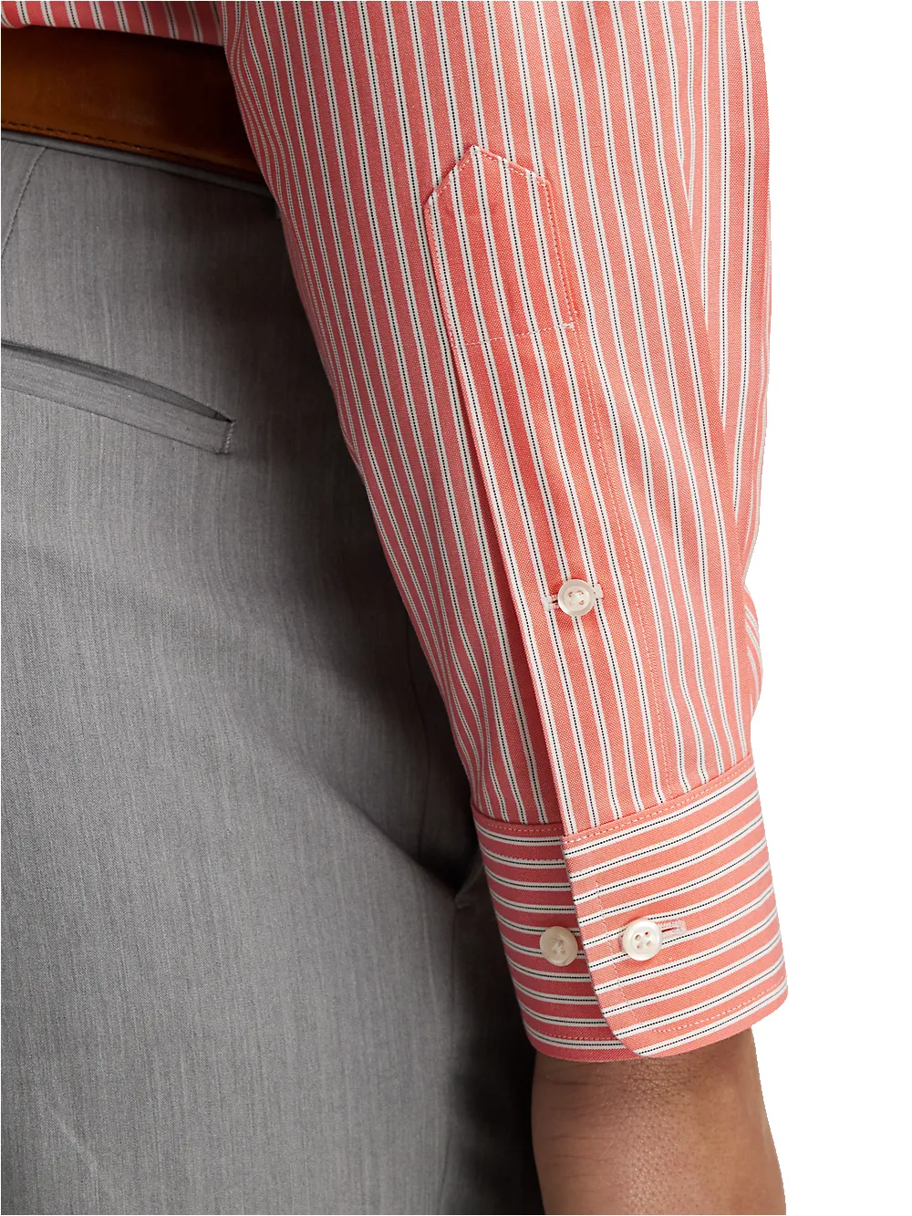 Non-Iron Cotton Stripe Dress Shirt With Contrast Trim - Coral sold by Paul Fredrick product image thumbnail 4
