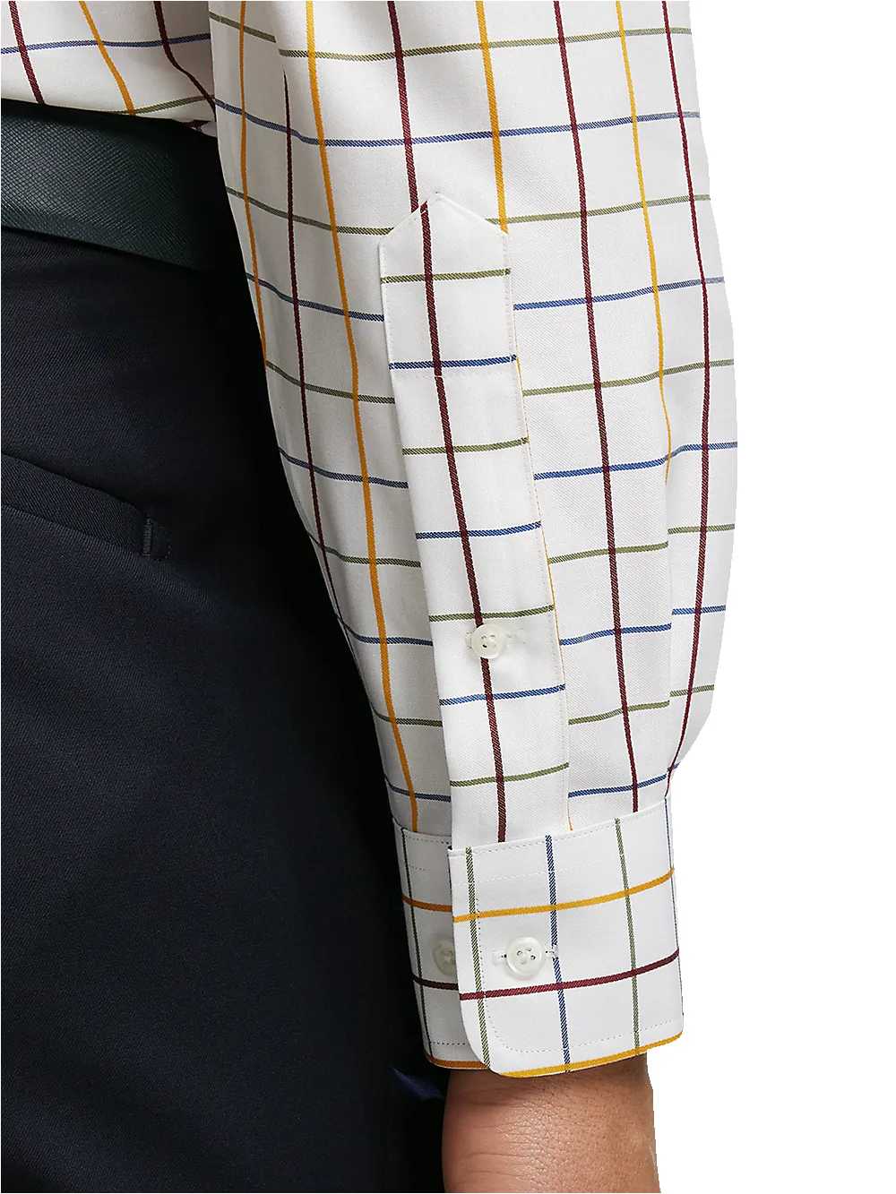 Non-Iron Cotton Check Dress Shirt With Contrast Trim - White Multi sold by Paul Fredrick product image thumbnail 4