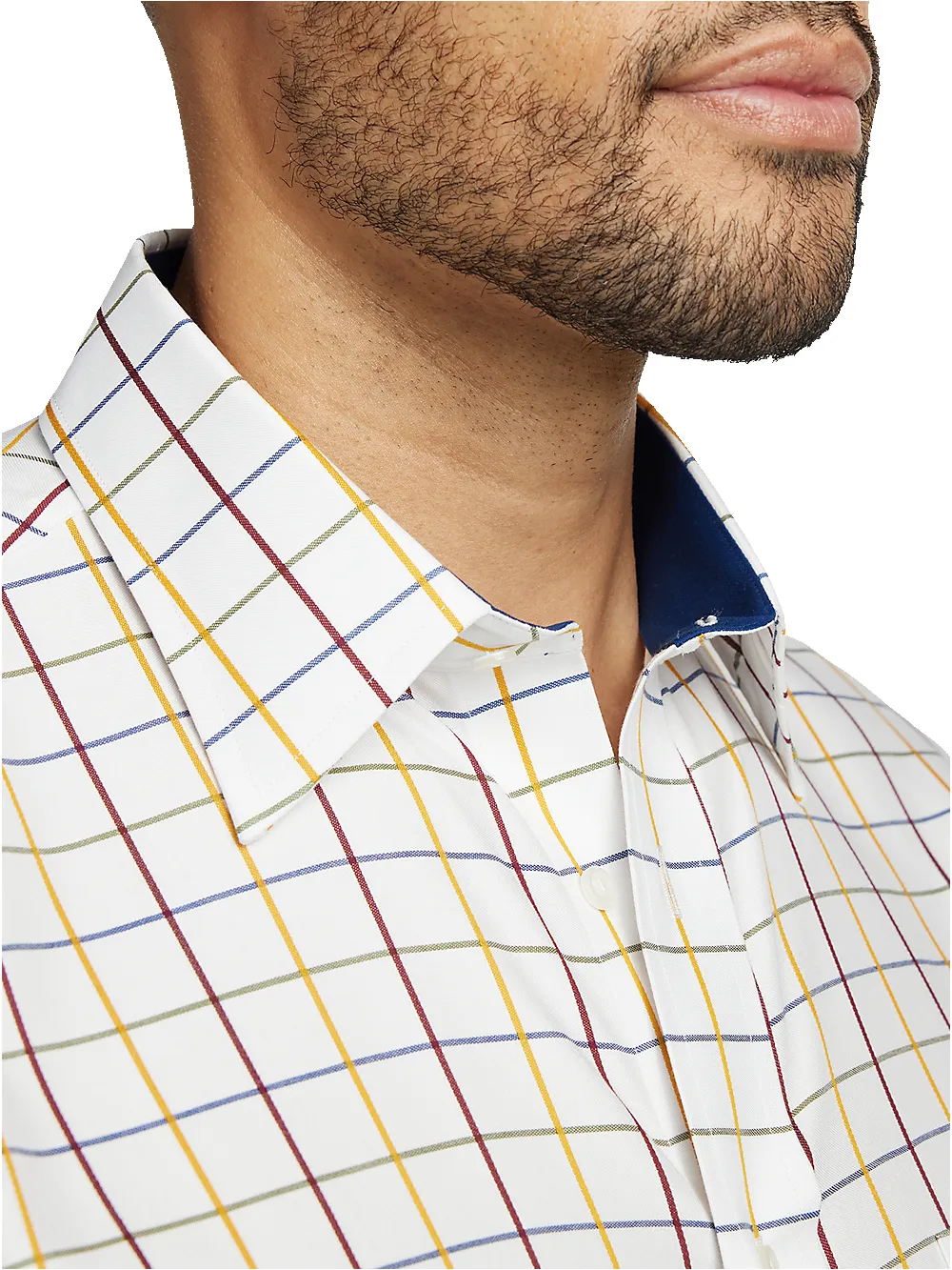 Non-Iron Cotton Check Dress Shirt With Contrast Trim - White Multi sold by Paul Fredrick product image thumbnail 3