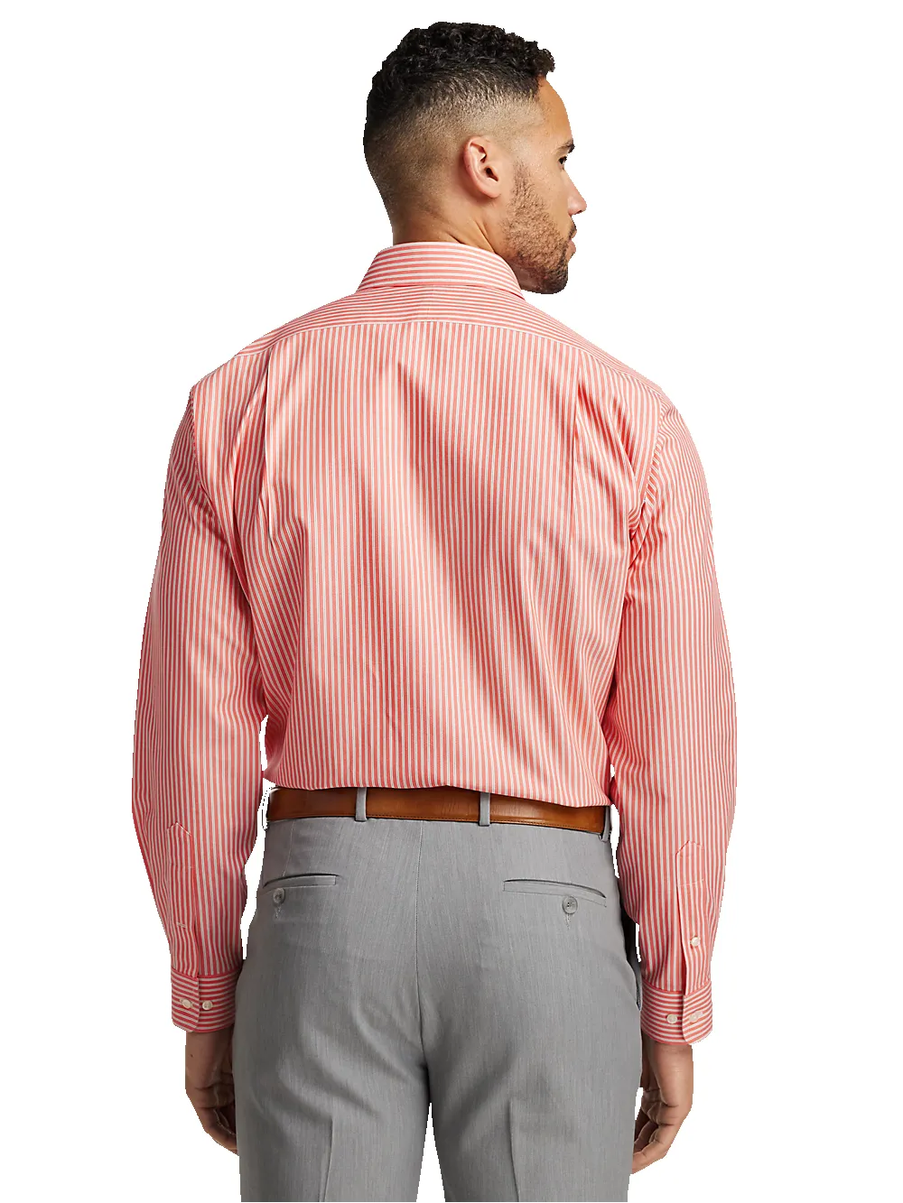 Non-Iron Cotton Stripe Dress Shirt With Contrast Trim - Coral sold by Paul Fredrick product image thumbnail 5