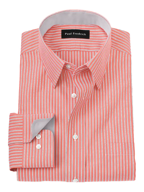 Non-Iron Cotton Stripe Dress Shirt With Contrast Trim - Coral sold by Paul Fredrick