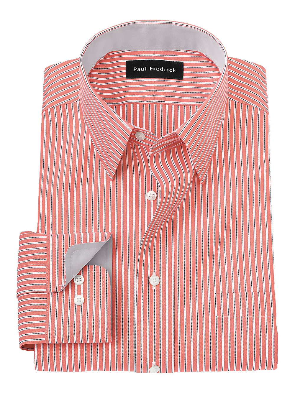 Non-Iron Cotton Stripe Dress Shirt With Contrast Trim - Coral sold by Paul Fredrick