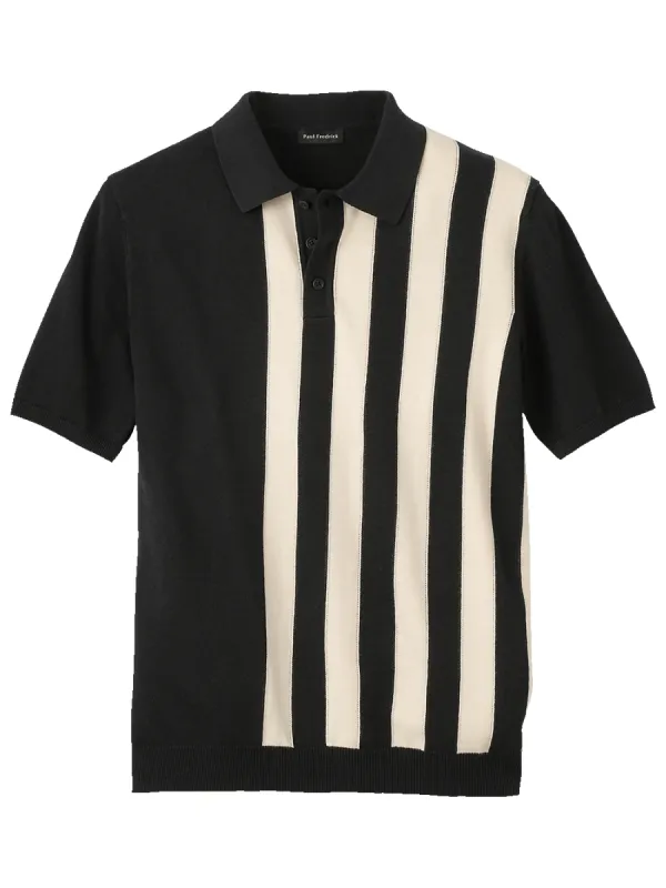Cotton Three Button Polo - Black sold by Paul Fredrick