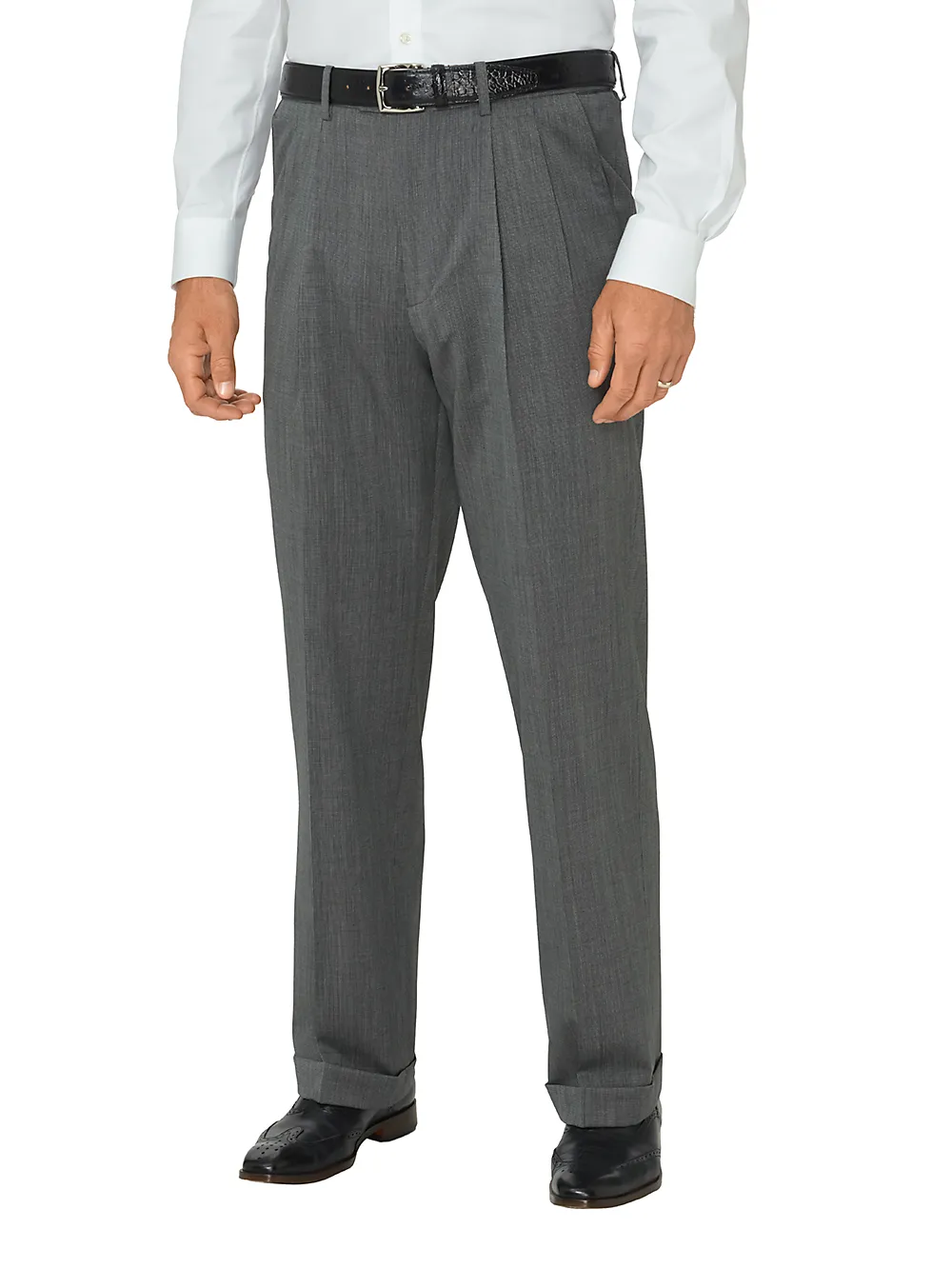 Super 120's Wool Pleated Pants - Black/white sold by Paul Fredrick