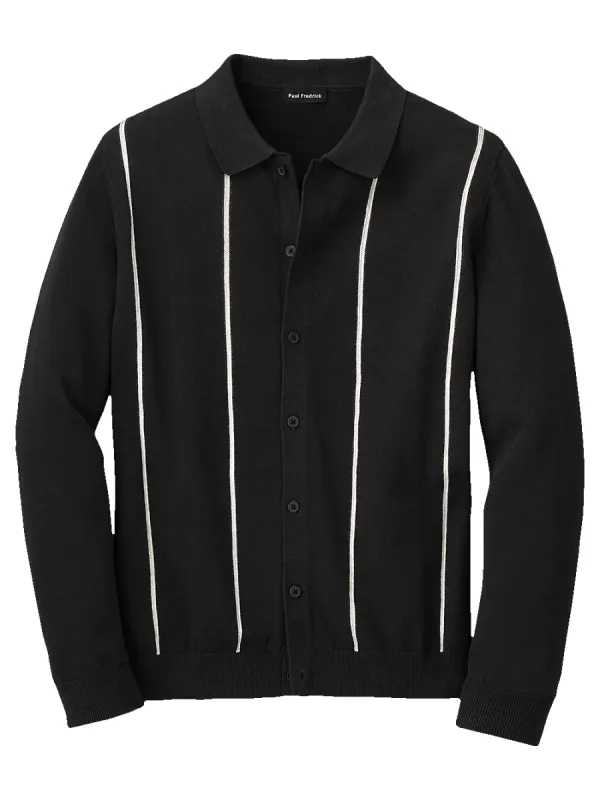Cotton Button Front Polo - Black sold by Paul Fredrick