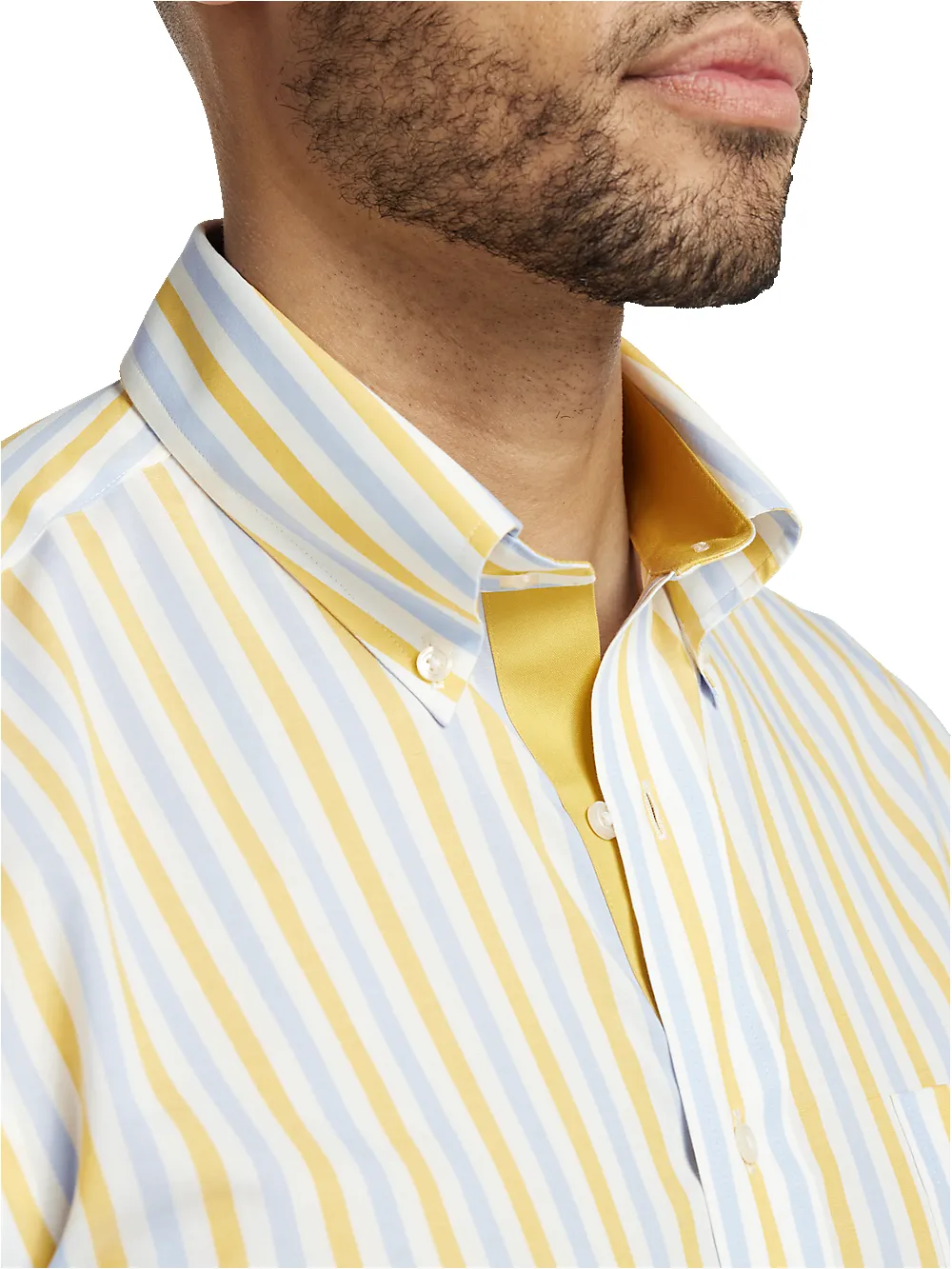 Non-Iron Cotton Stripe Dress Shirt With Contrast Trim - Blue/yellow sold by Paul Fredrick product image thumbnail 3