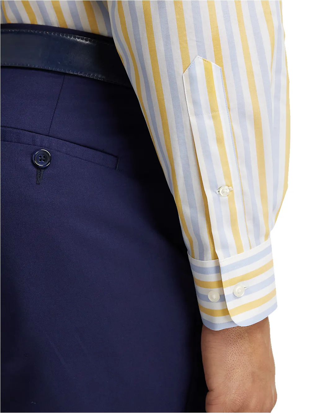 Non-Iron Cotton Stripe Dress Shirt With Contrast Trim - Blue/yellow sold by Paul Fredrick product image thumbnail 4