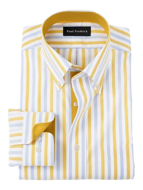 Non-Iron Cotton Stripe Dress Shirt With Contrast Trim - Blue/yellow sold by Paul Fredrick