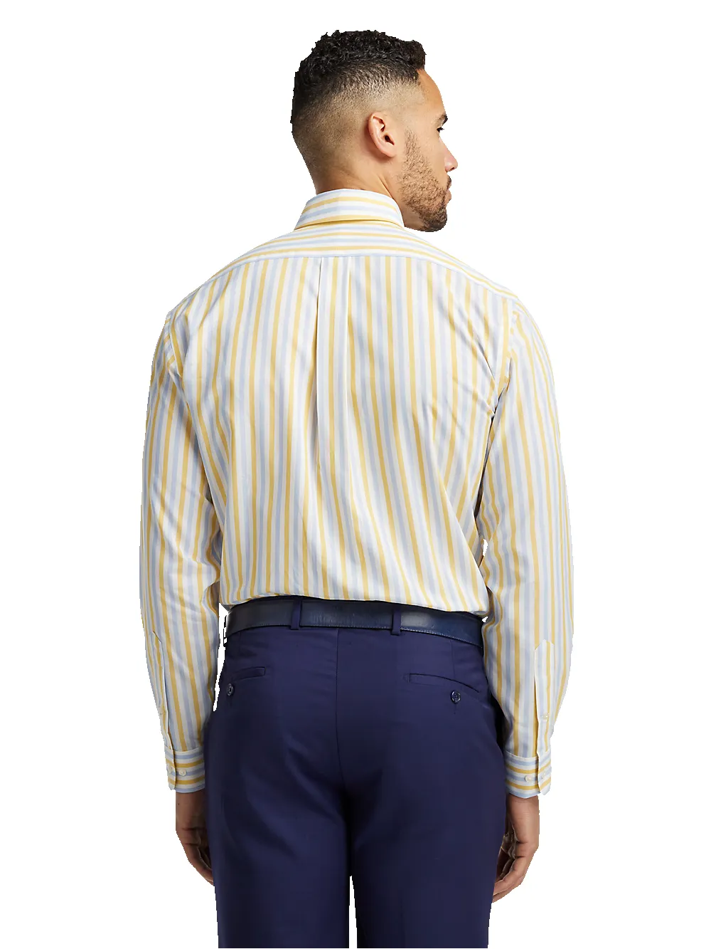 Non-Iron Cotton Stripe Dress Shirt With Contrast Trim - Blue/yellow sold by Paul Fredrick product image thumbnail 5