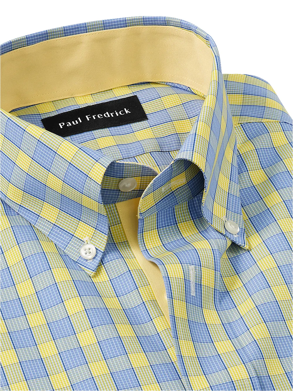 Non-Iron Cotton Check Dress Shirt With Contrast Trim - Blue/yellow sold by Paul Fredrick product image thumbnail 3