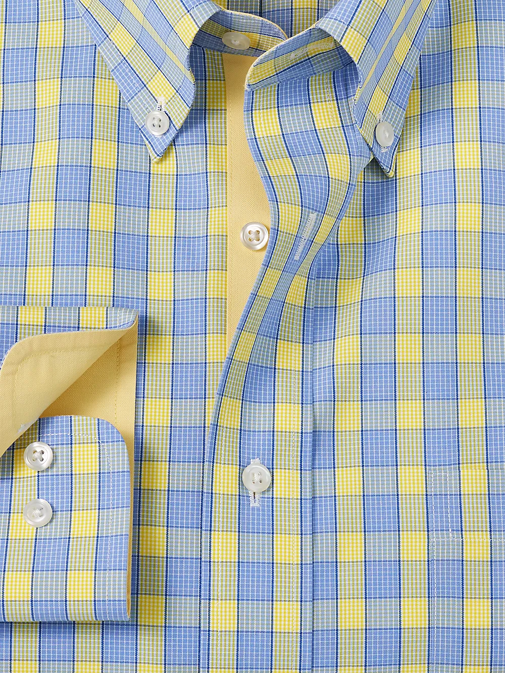 Non-Iron Cotton Check Dress Shirt With Contrast Trim - Blue/yellow sold by Paul Fredrick product image thumbnail 2