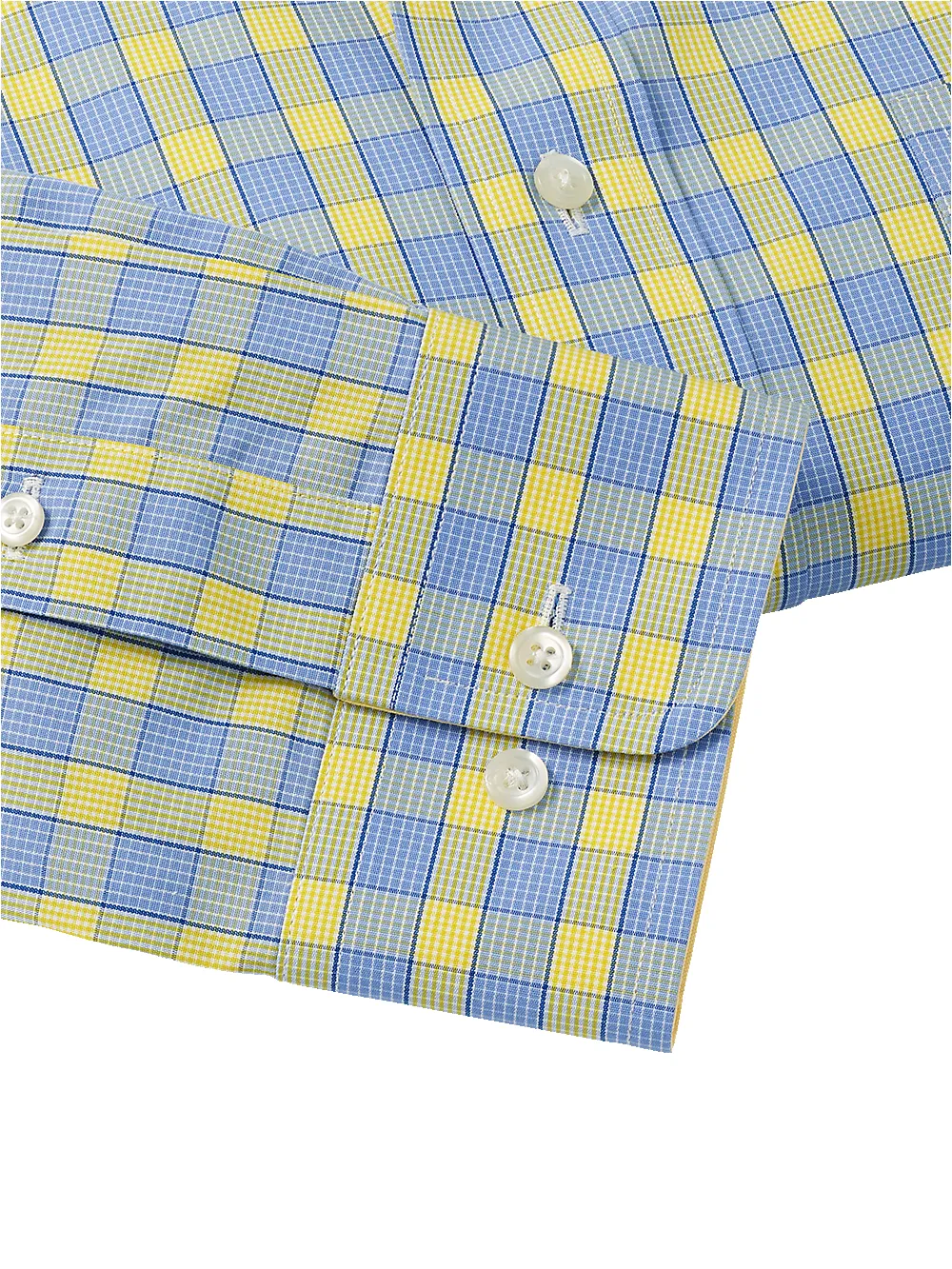 Non-Iron Cotton Check Dress Shirt With Contrast Trim - Blue/yellow sold by Paul Fredrick product image thumbnail 4