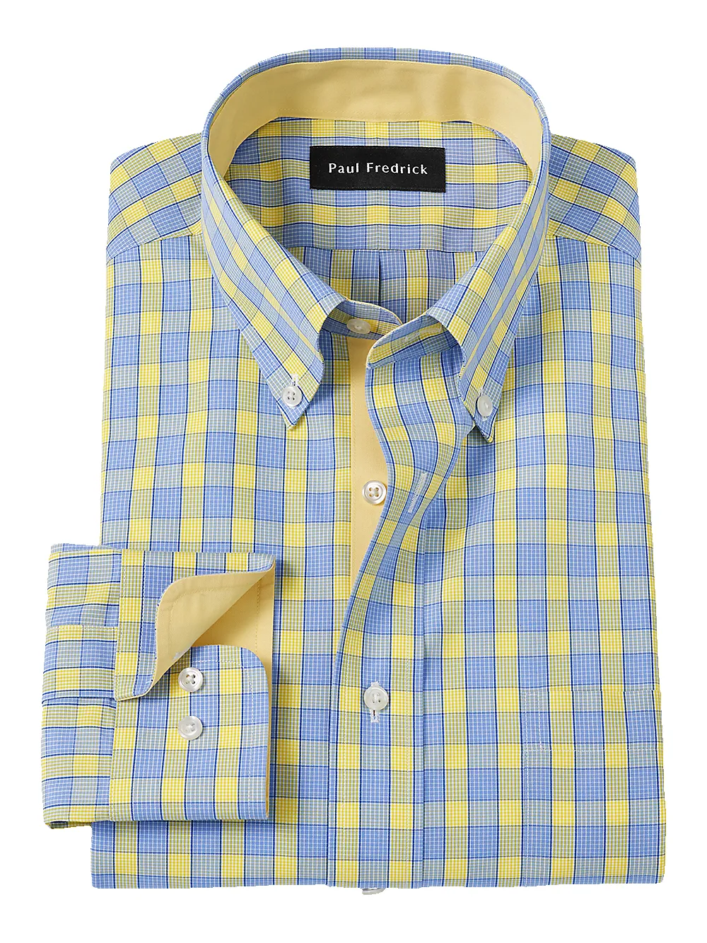Non-Iron Cotton Check Dress Shirt With Contrast Trim - Blue/yellow sold by Paul Fredrick