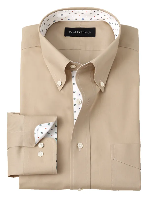 Non-Iron Cotton Solid Dress Shirt With Contrast Trim - Tan sold by Paul Fredrick