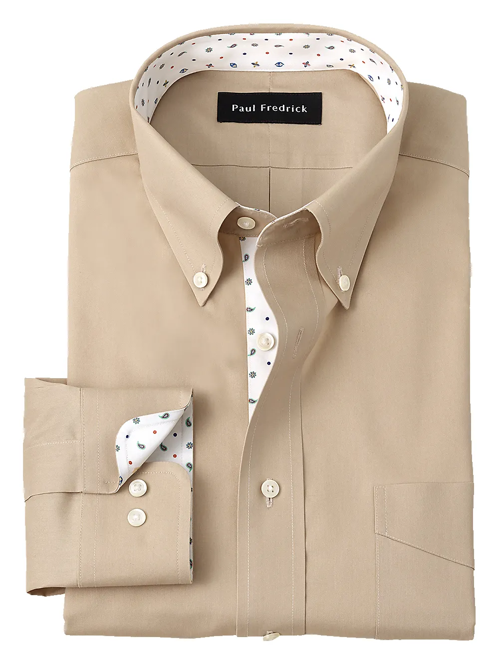 Non-Iron Cotton Solid Dress Shirt With Contrast Trim - Tan sold by Paul Fredrick
