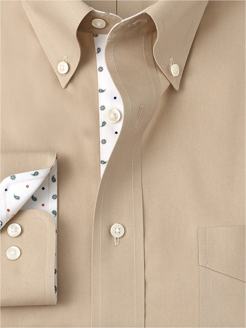 Non-Iron Cotton Solid Dress Shirt With Contrast Trim - Tan sold by Paul Fredrick product image thumbnail 2