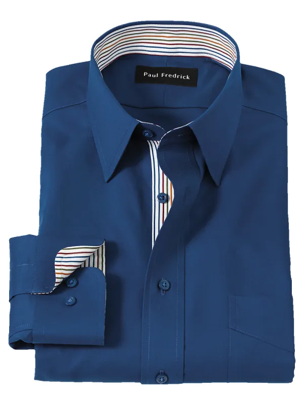 Non-Iron Cotton Solid Dress Shirt With Contrast Trim - Blue sold by Paul Fredrick
