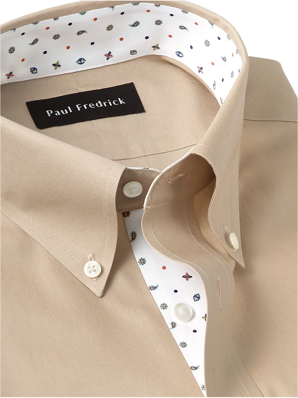 Non-Iron Cotton Solid Dress Shirt With Contrast Trim - Tan sold by Paul Fredrick product image thumbnail 3