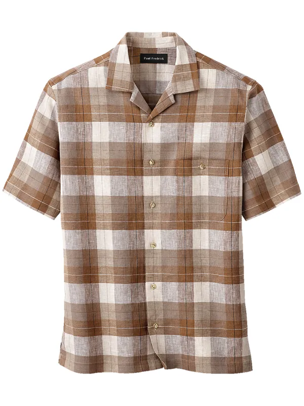 Linen Plaid Casual Shirt - Brown sold by Paul Fredrick