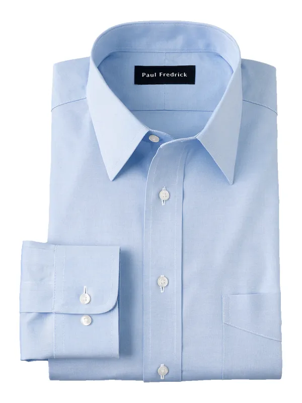 Non-Iron Cotton Pinpoint Solid Point Collar Dress Shirt - Blue sold by Paul Fredrick