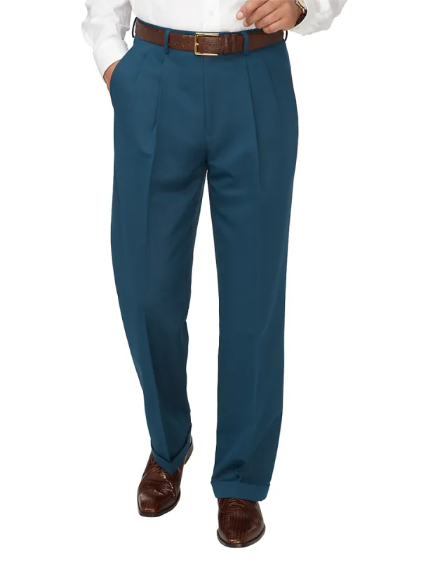 Microfiber Solid Pleated Pants - Teal sold by Paul Fredrick