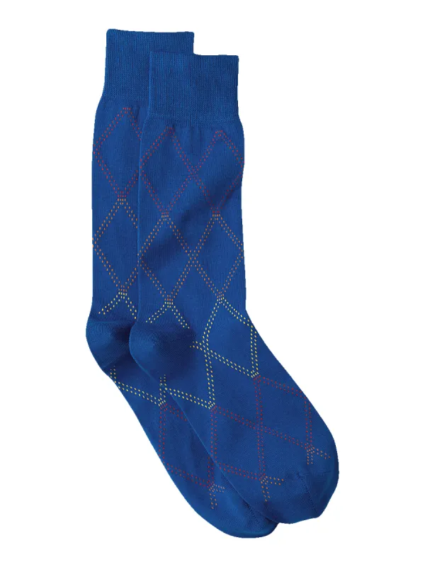 Windowpane Cotton Blend Sock - Blue Multi sold by Paul Fredrick
