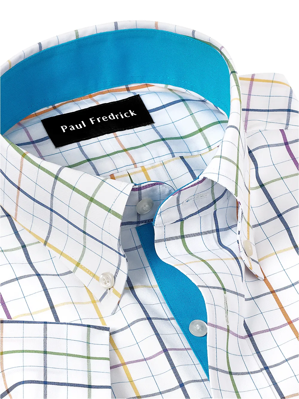 Comfort Stretch Non-Iron Tattersall Dress Shirt With Contrast Trim - Multi sold by Paul Fredrick product image thumbnail 3