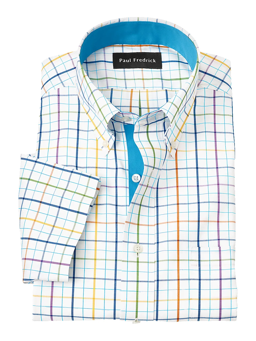 Comfort Stretch Non-Iron Tattersall Dress Shirt With Contrast Trim - Multi sold by Paul Fredrick