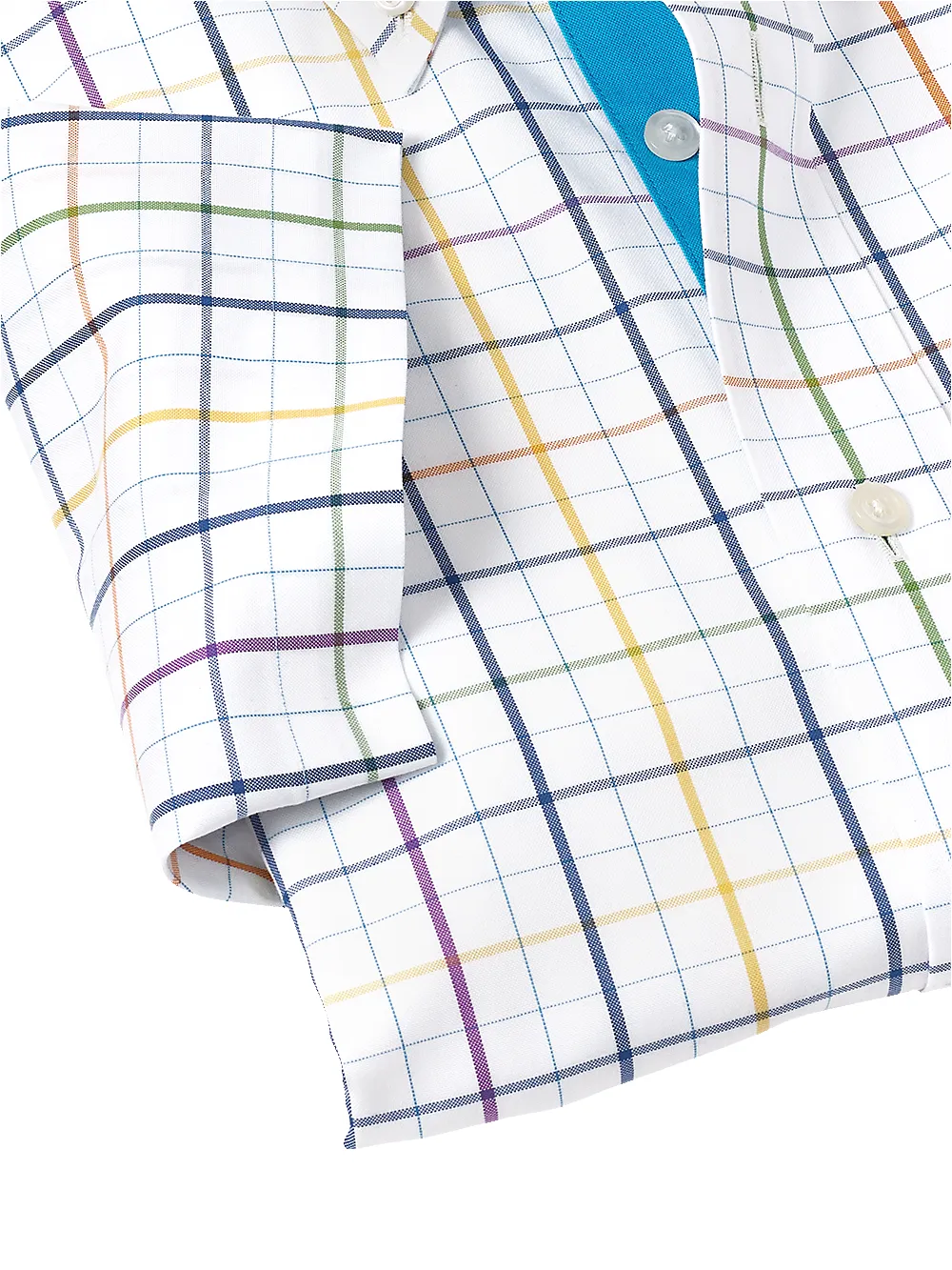 Comfort Stretch Non-Iron Tattersall Dress Shirt With Contrast Trim - Multi sold by Paul Fredrick product image thumbnail 4