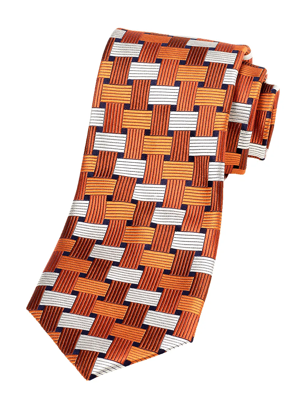 Basketweave Woven Silk Tie - Orange Multi sold by Paul Fredrick