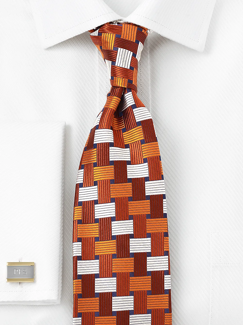 Basketweave Woven Silk Tie - Orange Multi sold by Paul Fredrick product image thumbnail 2