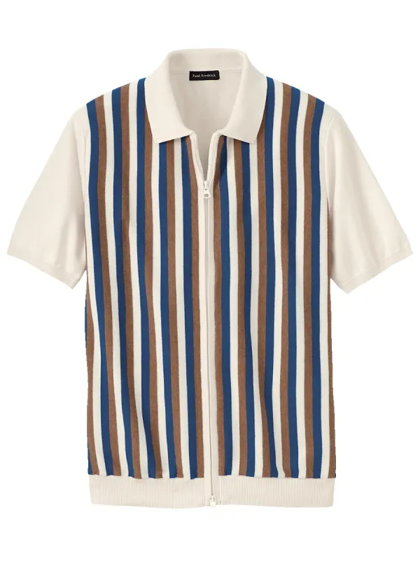 Cotton Full Zip Polo - Blue/brown sold by Paul Fredrick