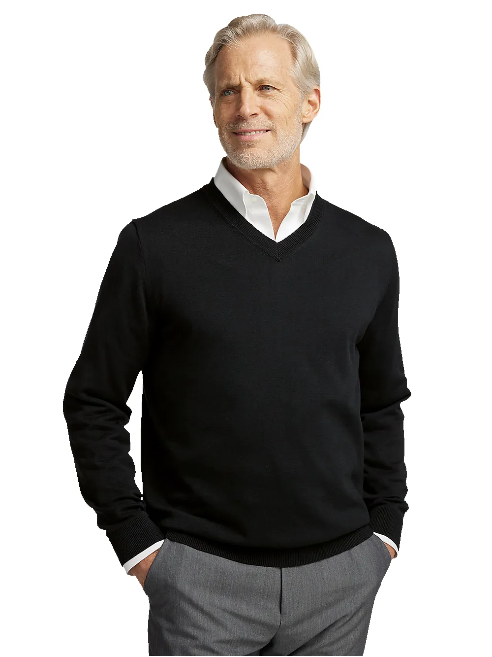 Supima Cotton V-neck Sweater - Black sold by Paul Fredrick product image thumbnail 2