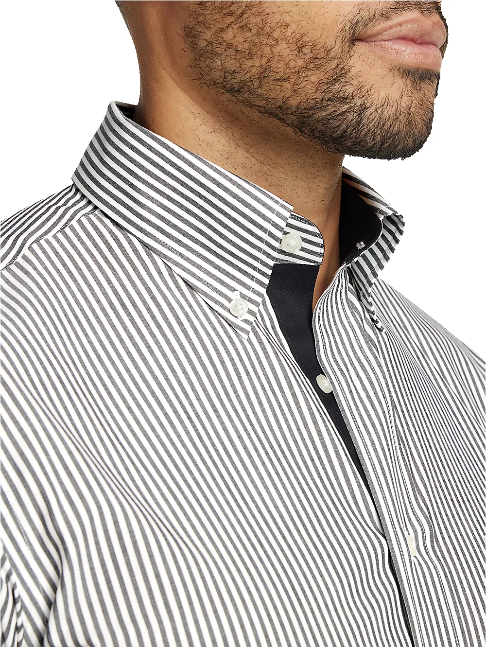 Non-Iron Cotton Stripe Dress Shirt With Contrast Trim - Black sold by Paul Fredrick product image thumbnail 3