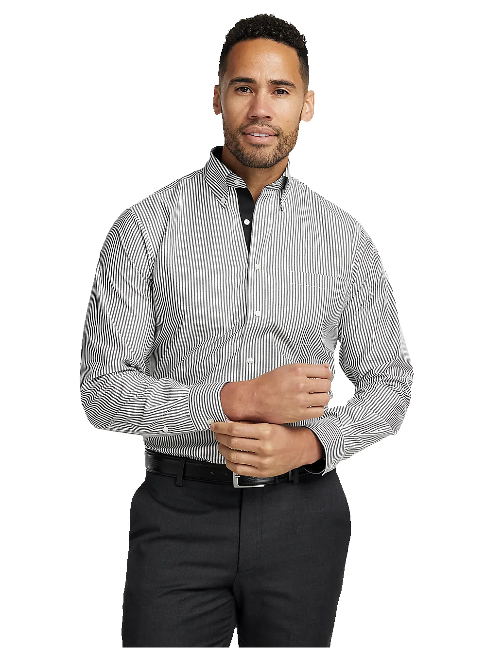 Non-Iron Cotton Stripe Dress Shirt With Contrast Trim - Black sold by Paul Fredrick product image thumbnail 2